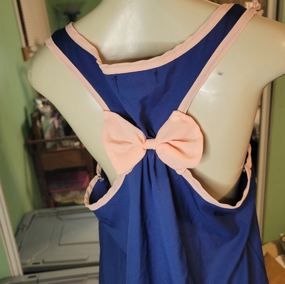 Vague Fashion Blue Long top with Pink Trim & Bow on Back - Picture 9 of 12